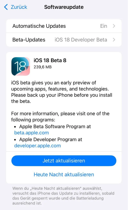 思南苹果手机维修分享苹果 iOS / iPadOS 18 开发者预览版 Beta 8 发布 